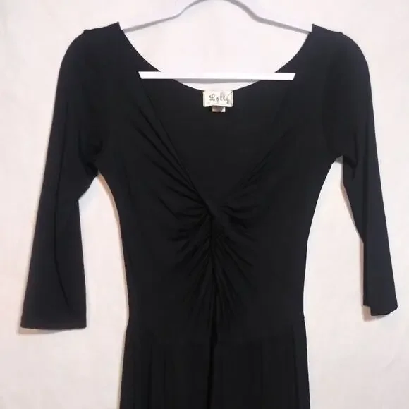 Anthropologie Lolly Black Knot Ruched V Neck Modal Simple Classic Dress Sz XS - Picture 2 of 6